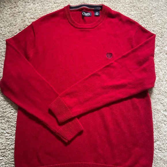 Men's CHAPS Cotton Knit Crew Neck Long Sleeve Sweater Red - Size Large - Picture 1 of 5